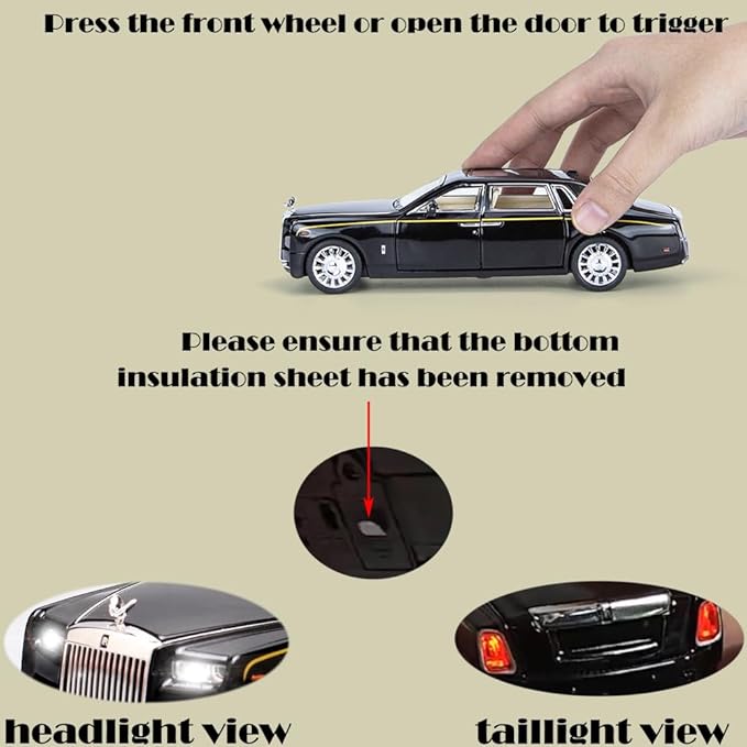 Toy Cars Phantom Model Black Alloy Collectibles Diecast Vehicles with Sound and Light