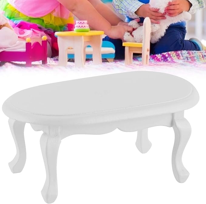 Miniature Dollhouse Furniture Table Wooden, Mini Wooden Coffee Table Simulated Furniture Model for 1:12 Doll House Accessories White Miniature Table 3.5 x 2.0 x 1.5in