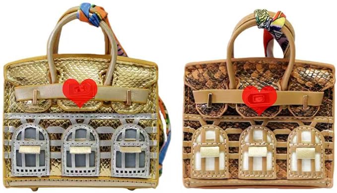 Buyborgood 2 PCS Women Mini Backpack Keychain Accessories Key Pouch Holder Coin Purse Bag Charm Wallet (Gold + Brown)