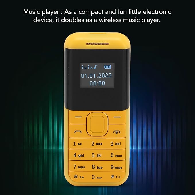 GOWENIC Small Mini Phone, 2G GSM Dual SIM Unlocked Smartphone, 0.66inch Screen 380mah Small Smartphone, Bluetooth Sound Player Basic Phone (Yellow)