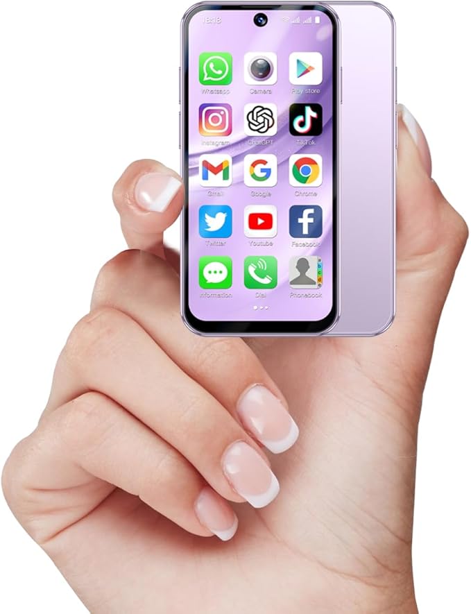 LMZYESHY 4G Unlocked Mini Smartphone, Suitable for Kids and Students, 3.88-Inch HD Touch Screen Mini Phone, 4GB+64GB Storage, Dual SIM Card & Facial Recognition, Lightweight Backup Phone (Pink)