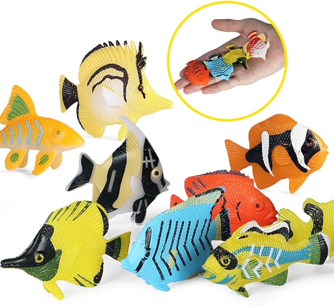 RCOMG 24PCS Tropical Fish Toys, Plastic Sea Creatures Figurines Set, Educational Learning Ocean Animal Figures, Party Favor Miniature Toys Gifts for Boys Girls Kids