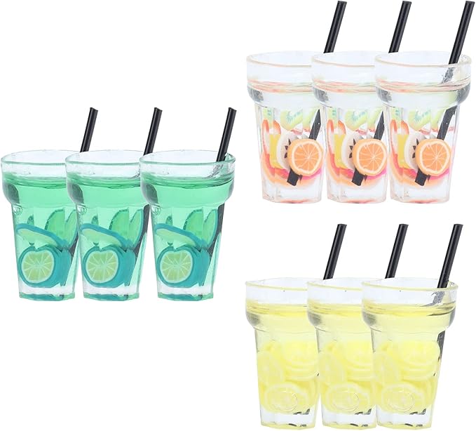 9Pcs 1:12 Miniature Dollhouse Juice Drink Cups Colourful Simulation Drink Wine Glass Model for Mini House Dining Hall Decoration