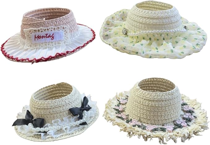 4 PCS Doll Hat Accessories for labubu Decoration,Handcrafted Straw Hat Set Costume Accessories Easy to Wear(Hat-2)