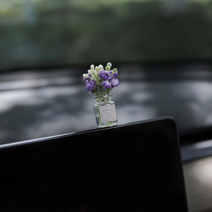 2PCS Mini Smell The Fragrant Rabbit & Flower Vase Decorations – Handmade Resin Vases with Purple Jasmine for Dollhouse, Micro Landscape, Fairy Garden, DIY Projects, and Home Shelf Styling