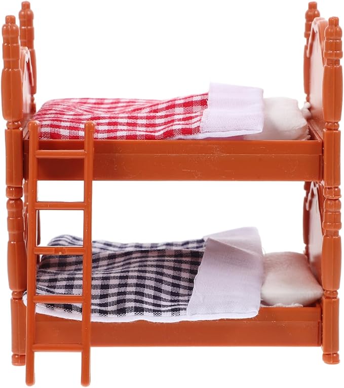 SOIMISS Dollhouse Bunk Bed Decoration, Mini Doll House Double Beds with Ladder Ornament Dollhouse Accessories 1:12 Scale Miniature Scene DIY Kit, 4 Inch