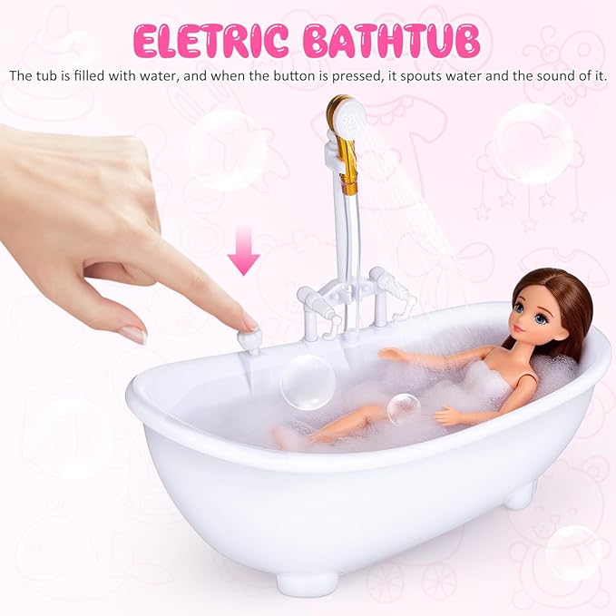Doll Bathing Tub, Electric Water Spraying Bathtub Swimming Pool with Sprayer for Doll Bathtub with Light and Sound