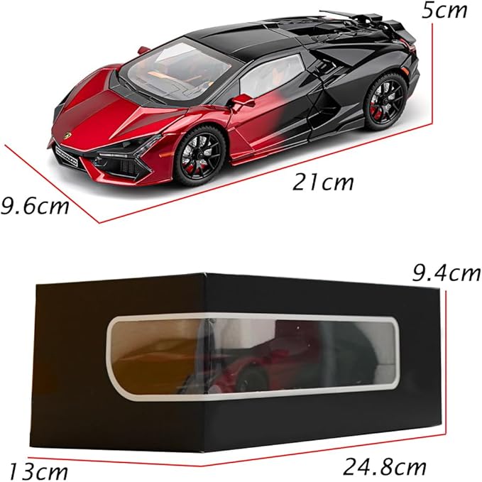 Alloy Collectible 1/24 Lambo Revuelto Toy Pull Back Vehicles Diecast Cars Model with Light & Sound (Red/Black)