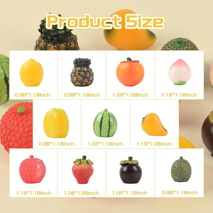 Mini Mixed Fruits 11Pcs, Artificial Fruit Miniature Resin Fruits Figurines Small Fruit Models for Mini Kitchen Scene House Store Display Decoration