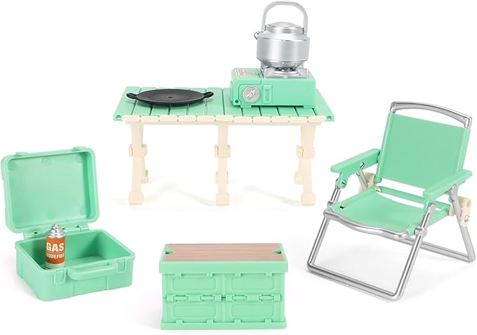 Dollhouse Furniture Set for Kids Toys Miniature Doll House Accessories Pretend Play Toys for Boys Girls & Toddlers Age 3+ with Camping (Green)
