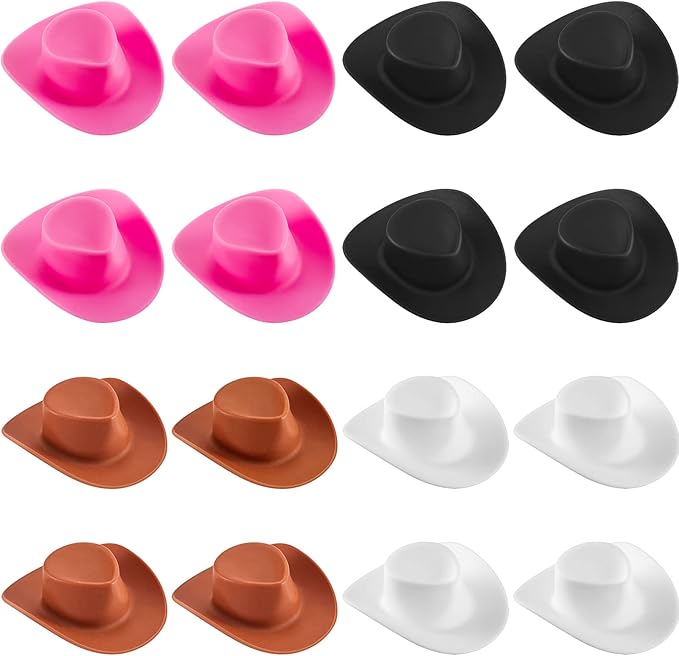 Skylety 20 Pieces Plastic Mini Cowboy Cowgirl Hat Miniature Western Small Doll Hat Cute Doll Cupcake Decoration for Dollhouse Cow Party Decoration(Pink, White, Brown, Black)