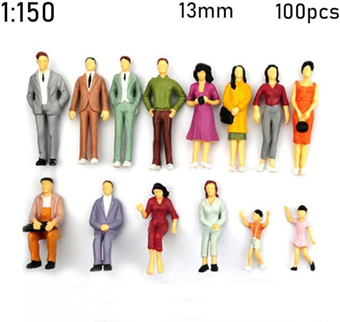 100 Pcs 1:100/1:150/1:75/1:50 Scale People Figures - ABS Building Model Passengers, Painted Train Scenery Figurines, Multicolor Mixed Poses for DIY Layouts (1:150)
