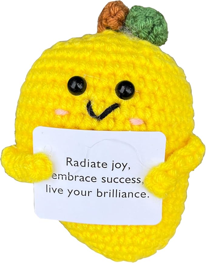 Emotional Support Mango Gifts Crochet, Positive Fruit Cute Funny Cool Office Desk Decor Decorations for Her Women Men (Mango-1)