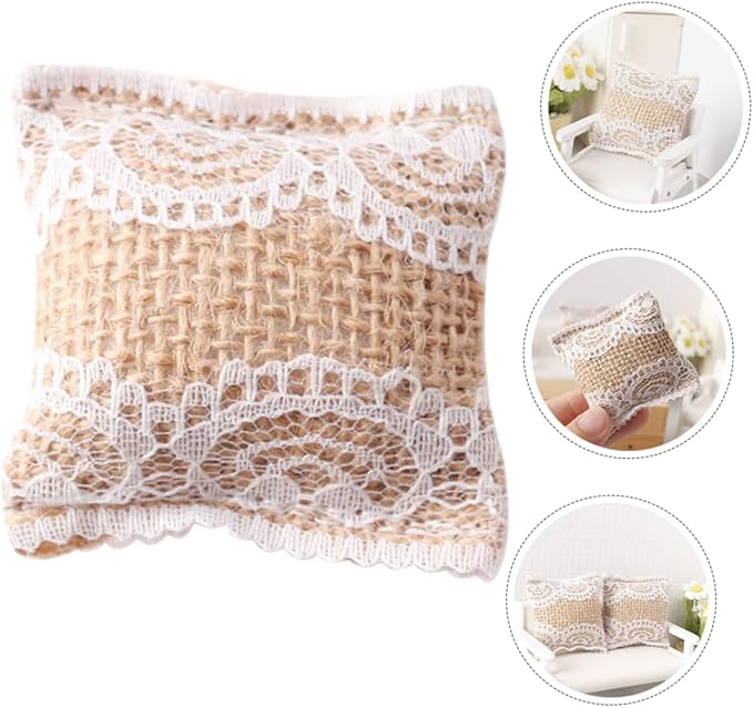 Yardwe 4Pcs Adorable Miniature Dollhouse Pillows with Flower Printing Lace Pillow Model for Vintage Dollhouse Accessories and Home Decor for Mini House Ornaments and Photo
