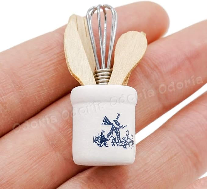 Odoria 1/12 Dollhouse Miniature Tea Set Porcelain 15Pcs Dolls Decoration Accessories with 16Pcs Miniatures Kitchen Plates Cutlery Set and Cooking Supplies, Cherry