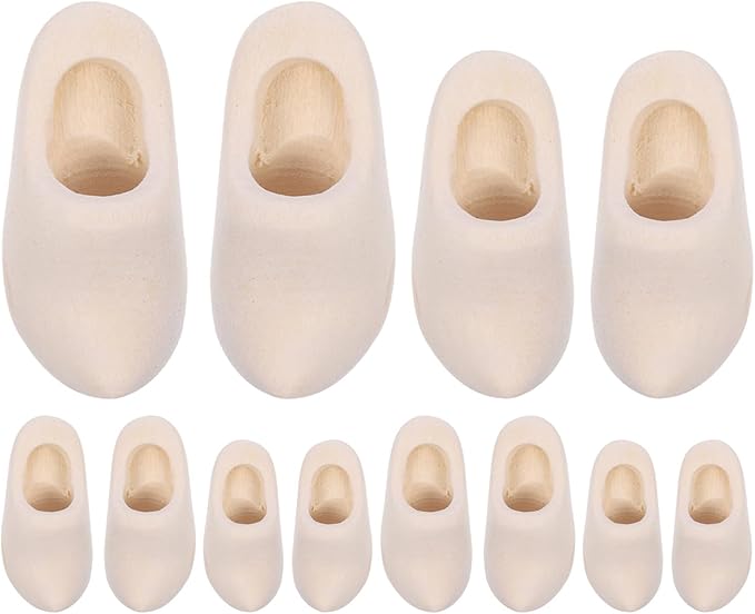 UPKOCH 6 Pairs Mini Wooden Shoes - Miniature Finger Clog Unfinished Wood Shoes Crafts DIY Blank Doll Footwear for Dollhouse Decorations Accessories 3 4 cm
