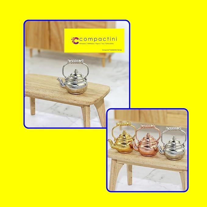 Miniature Set 1:12 Scale Models Dollhouse Accessory Coffee Pot Cup Beverage Bottle Kettle (Alloy Kettle Silver)