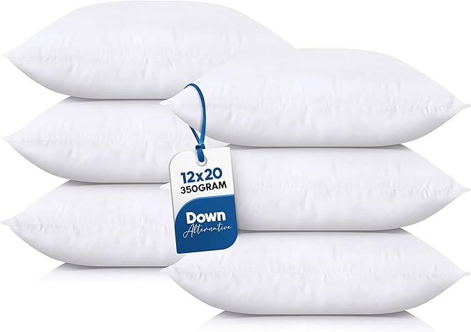 Utopia Bedding Throw Pillows (Set of 6, White) – 12 x 20 Inches Down Alternative Pillows for Bed, Sofa, and Couch - Fluffy Decorative Stuffer Pillow for Indoors & Outdoors