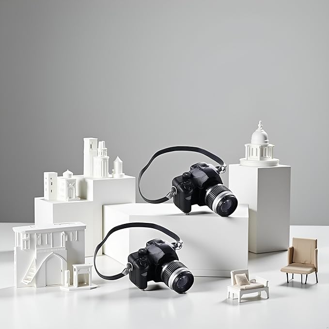 2Pcs Black 1:4 Scale Mini Camera Prop Ornament Vintage Camera Model, Miniature Digital Camera Mini Decoration Accessories Photography Props Ornament