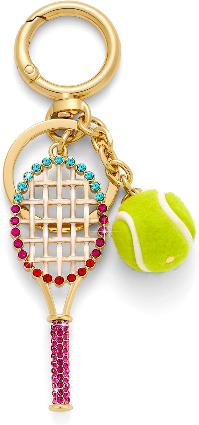 FILMOON Tennis Ball Keychain Sparkling Crystal Tennis Racket Keyring Accessory Purse Charm Car Key Chain