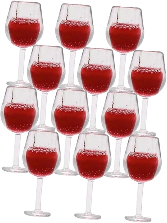 Kisangel Artificial Mini Wine Cups 12 Pcs Miniature Wine Glasses Resin Material for Dollhouse Decor