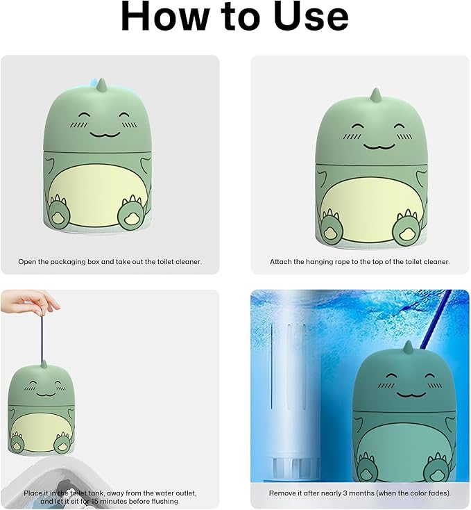 MOGOXION Toilet Bowl Cleaners Automatic Toilet Cleaner for Inside the Bowl Bathroom Toilet Tank Cleaner Dinosaur Shape Design Household with Rope Toulet Cleaning Supplies - Green Jasmine