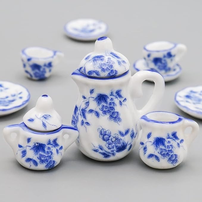 Odoria 1/12 Miniature Porcelain Tea Set 15Pcs Dollhouse Decoration Accessories, Grapes