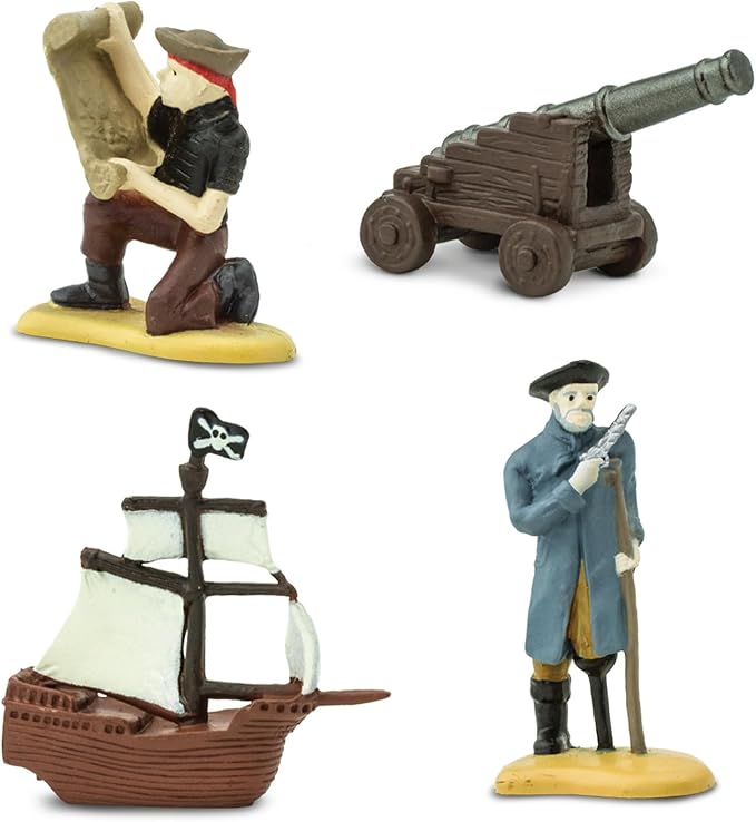 Safari Ltd. Pirates TOOB - 10 Figurines: Peg Leg Pirate, Lady Pirate, Skeleton, Cannon Balls, Cannon, Pirate Ship - Educational Toy Figures For Boys, Girls & Kids Ages 3+