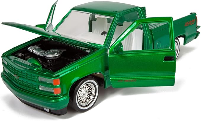All Star Toys 1992 Silverado 454SS Pickup Lowrider Truck Candy Green 1/24 Diecast Model Motormax Get Low 79036 Exclusive