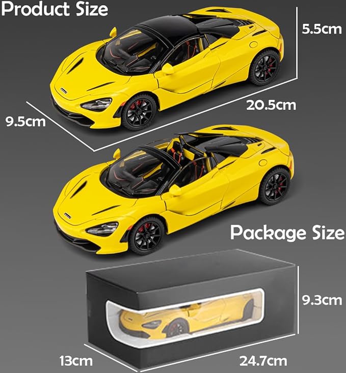 McLaren 720s Toy Cars Roadster Model 1/24 Yellow Alloy Collectibles Die-cast Vehicles with Sound and Light