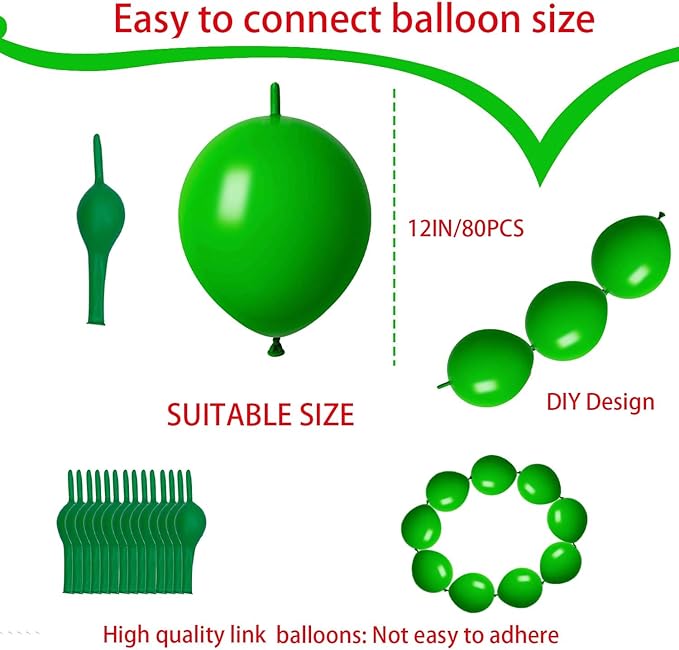 ADIDO EVA Link Balloons Red and Green 12 Inch Quick Link Balloon 80 Pcs for Wedding, Baby Shower, Christmas, Party Festival Decorations