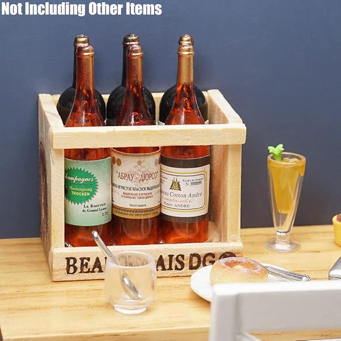 Odoria 1/6 Miniature Wine Holder with 6Pcs Bottles Dollhouse Decoration Accessories