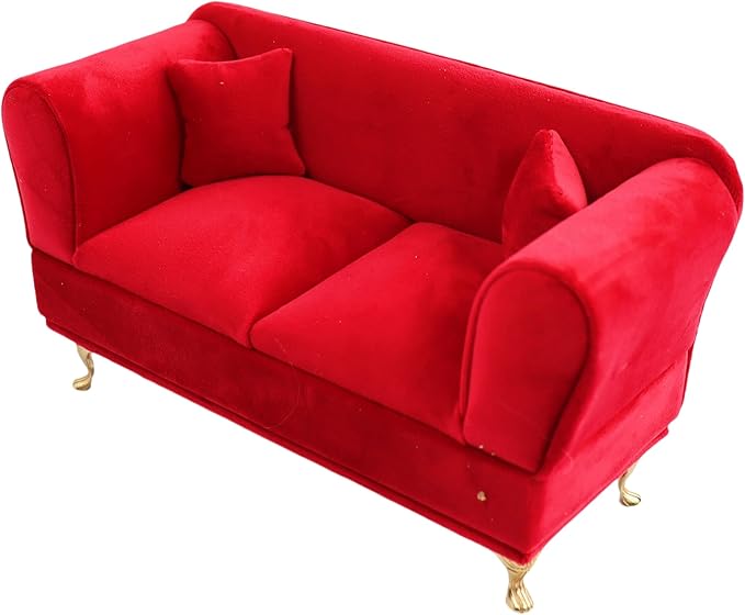 CONCISE Elegant Velvet Jewelry Organizer Box with Hidden Storage. Sophisticated Ring, Earring & Trinket Holder for Women's Vanity Display. Unique Adult Home Decor Accent (Sofa Design) - Red Sofa