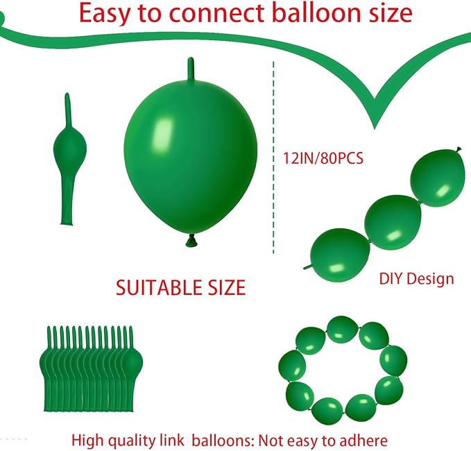 ADIDO EVA Link Balloons Dark Green 12 Inch Latex Quick Linkale Balloon 80 Pcs for Birthday, Halloween, Christmas, Party Festival Decorations