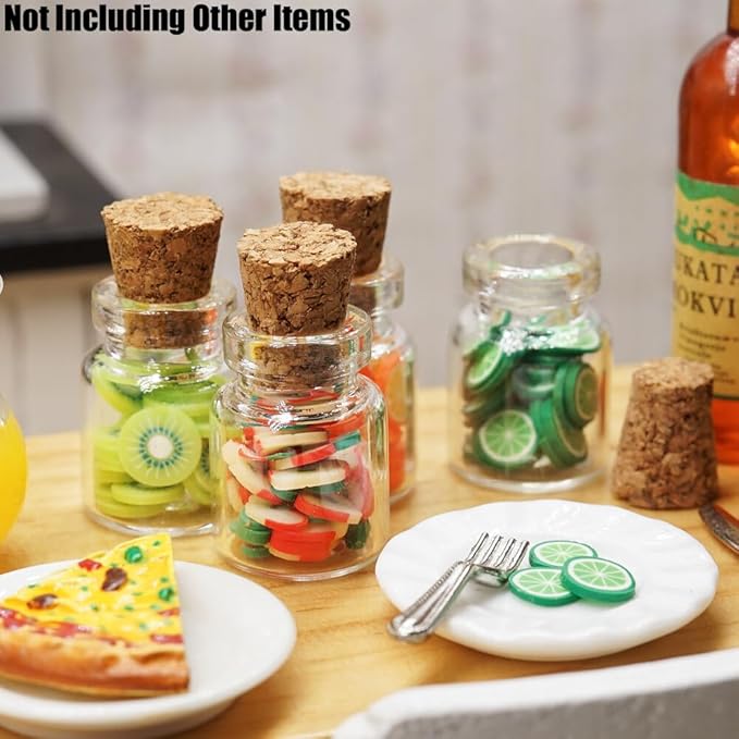 Odoria 1/12 Miniature Glass Food Jars with Fruit Slices 4Pcs Mini Jar Miniatures Dollhouse Decoration Accessories Doll House Accessory