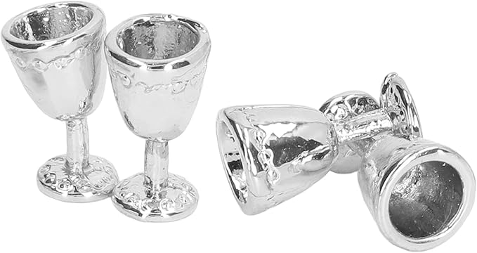 Hosi Miniature Wine Goblet Cup, Alloy Charming Exquisite Robust Dollhouse Mini Champagne Cup Simulation 1:12 Dollhouse (4 Silver)
