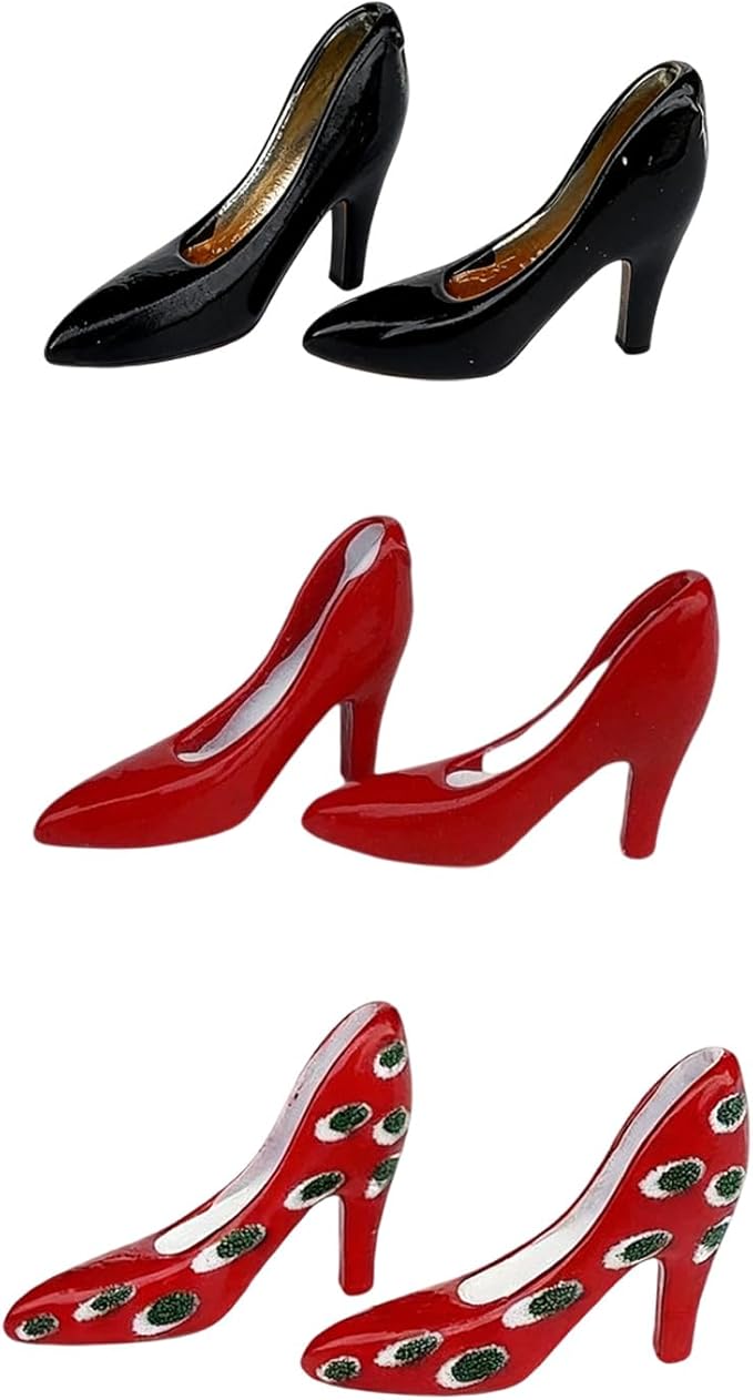 3 Pairs Miniature High Heel for 1/12 Dollhouses Metal Shoes with Artistic Detailing Display Ready Collectible Miniature Shoes