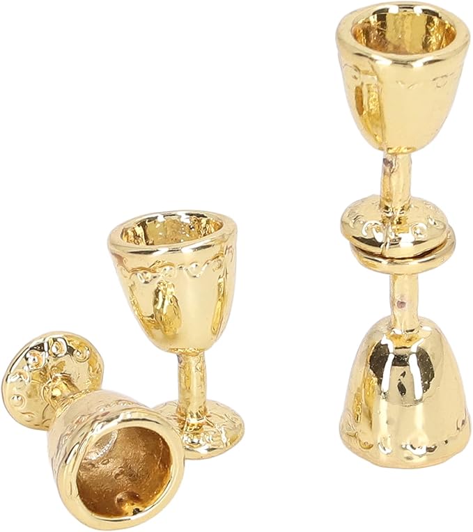 Hosi Miniature Wine Goblet Cup, Alloy Charming Exquisite Robust Dollhouse Mini Champagne Cup Simulation 1:12 Dollhouse (4 Gold)