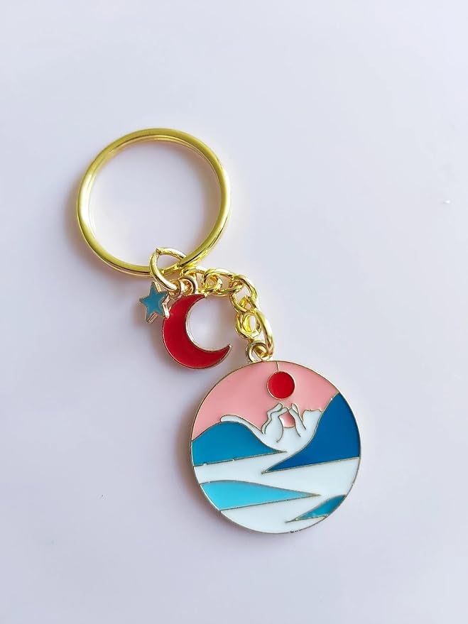 Agromusk Cute Cat Keychain, Enamel Flower Keyring Japanese Decor for Garden Cat Lovers, Kawaii Bag Charm With Sakura Flowers