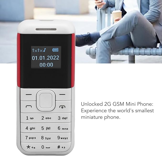 GOWENIC Small Mini Phone, 2G GSM Dual SIM Unlocked Smartphone, 0.66inch Screen 380mah Kids Small Smartphone, Bluetooth Sound Player Basic Phone (White)