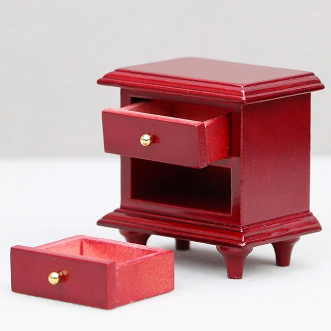 Dollhouse Furniture, 1:12 Scale Doll Side Table with Drawers Miniature Dollhouse Wooden End Table, Mini Nightstand Living Room Bedroom Dolls & Accessories DIY Doll House Decorations for Girls and Boys