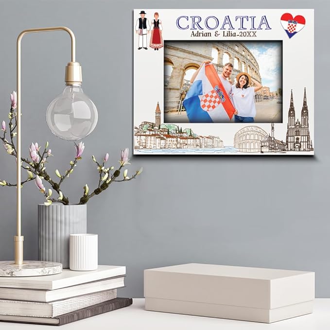 BELLA BUSTA-Personalized Europe Travel Picture Frame– Custom Croatia Photo Frame with City & Country-Honeymoon, Vacation, Adventure, Favor Keepsake (Croatia (Horizontal))