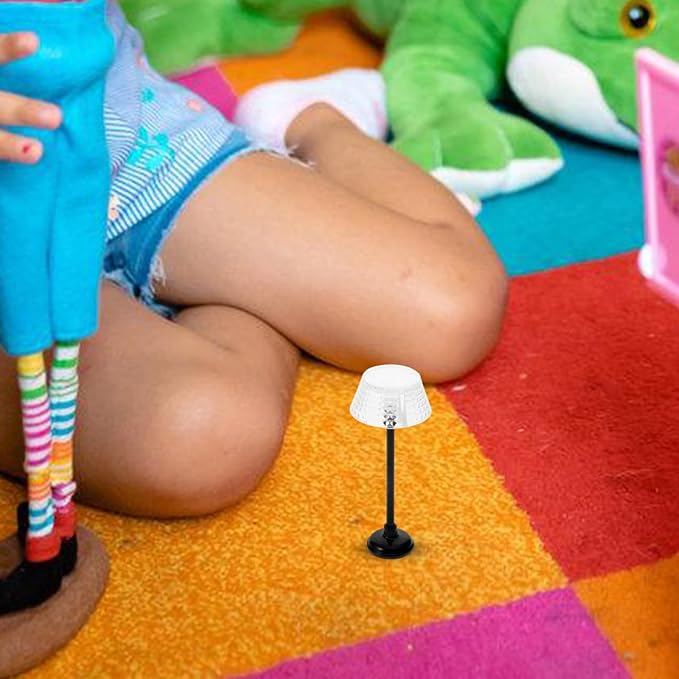 SOIMISS Dollhouse Miniature Floor Lamp - Realistic 1:12 Scale Mini Standing Light for Dollhouse Furniture Decor - Grid Design Small Bedside Lamp for Micro Landscape, DIY Living Room & Bedroom Scenes