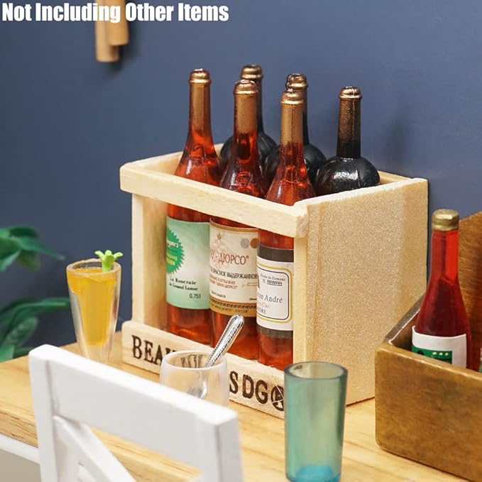 Odoria 1/6 Miniature Wine Holder with 6Pcs Bottles Dollhouse Decoration Accessories