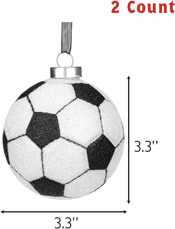 Every Day is Christmas Glass Blown Ornaments Cute Hand Made Figurines Tree Decoration, Set of 2 Soccer Ball