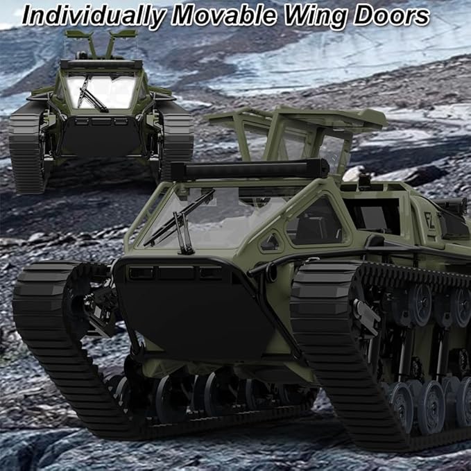 RC Tank All Terrain Army Truck for Kids - 2.4G Fully Proportional Remote Control Military Vehicle with 2 Batteries, Rock Crawler 4WD 360°Rotating Drifting Car with Cool Lights, Great Gift for Boys