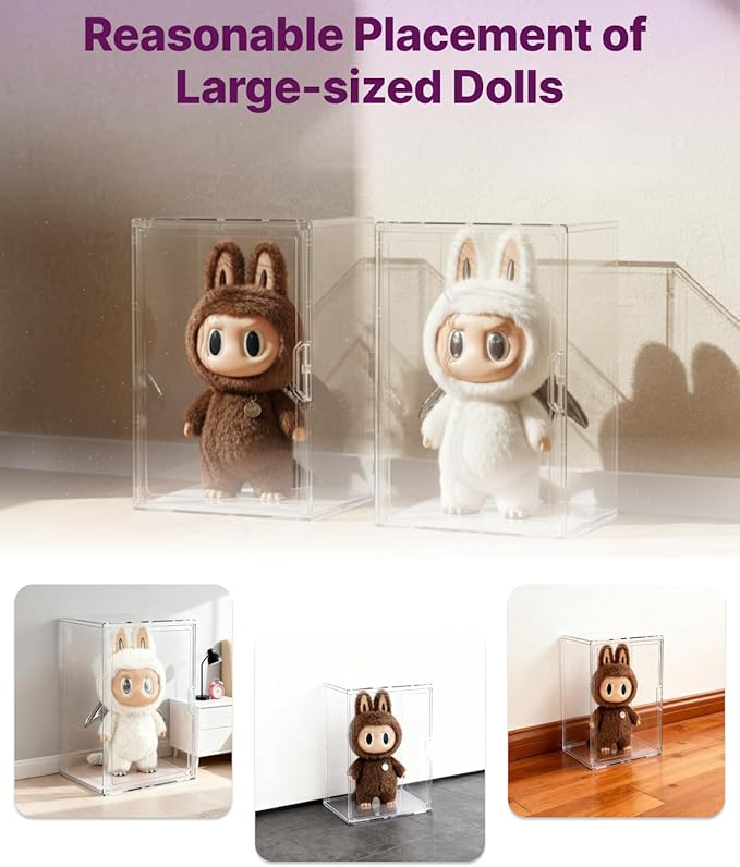 2-Pack XXL-Large Acrylic Display Cases for Gaint Labubu Collectibles 60cm/23.6", Dustproof and Figure Display Case, Compatible with ZIMOMO & Angel in Clouds, Clear Display Box Organizer