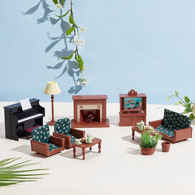 2 Sets Dollhouse Furniture Set, Miniature Furniture Mini Doll House Accessories Decoration Mini Piano Mini Sofa for Dollhouse Decor Home Scene Accessories Ornament Table Craft Display
