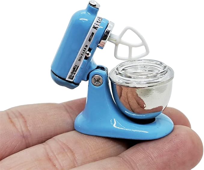 ChangThai Design Tiny 1¼" High Blue Bread Dough Mixer Kneader Machine Movable Figurine Steel and Resin Miniature Decoration Accessories Replica Decorative Collectible Figurines Home Décor Gifts