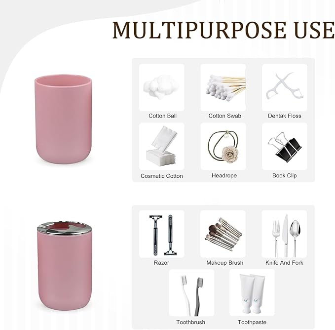 CERBIOR Bathroom Accessories Set 6 Piece Bath Ensemble Includes Soap Dispenser, Toothbrush Holder, Toothbrush Cup, Soap Dish for Decorative Countertop and Housewarming Gift (Blush pink-6pcs)